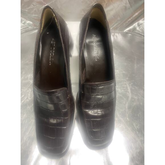 Aerosoles Career Path Chunky 2 inch dark brown Reptile Loafers Women's Size 7.5 - Picture 3 of 4